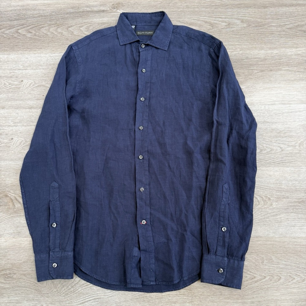 Ralph Lauren Mens Blue 100% Linen Long Sleeve Button Down Shirt Size Small S